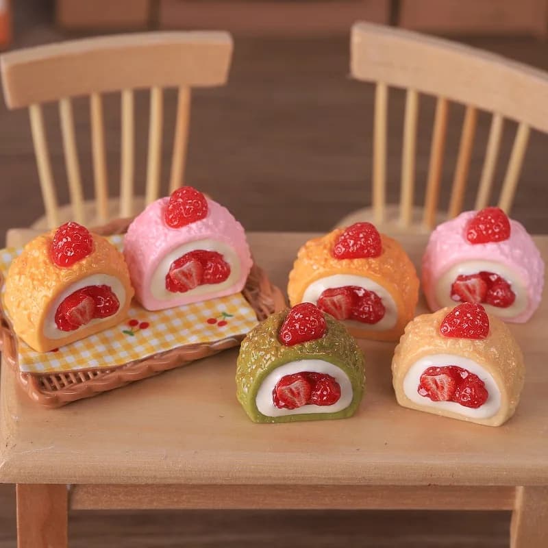 2pcs Mini Strawberry Cream Cake Model Dessert Afternoon Tea Resin Accessories Dollhouse Miniature Table Decor Fake Food Props