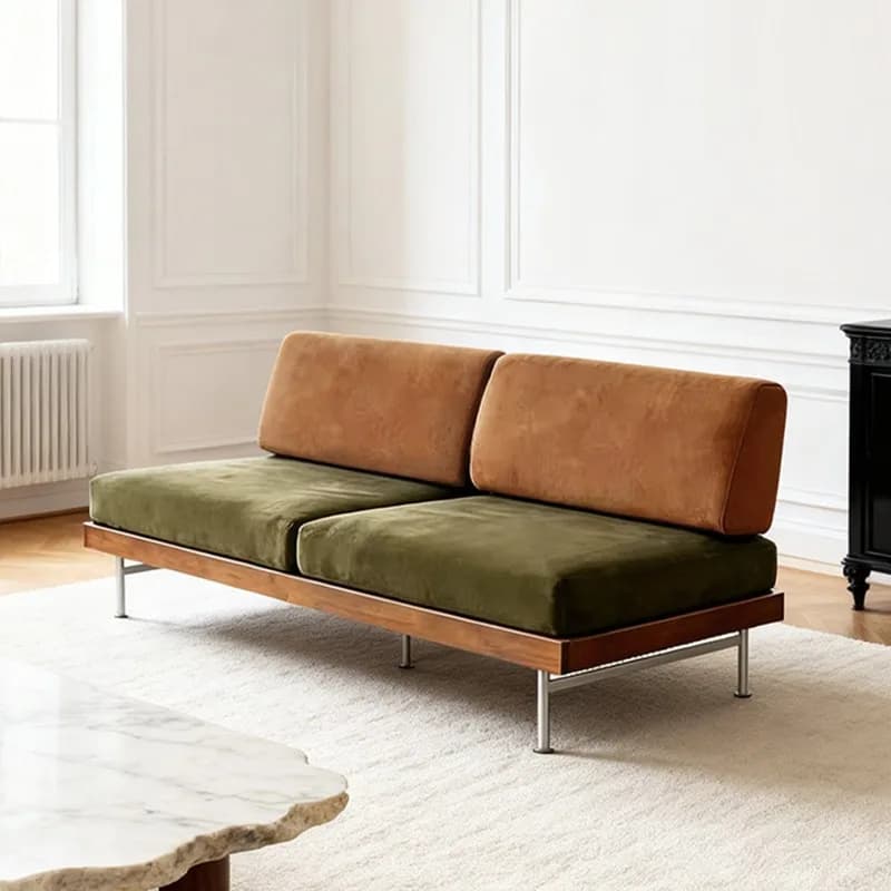 Medieval sofa fabric straight row sofa, medieval living room small sofa B & B hotel sofa bed simple retro bench