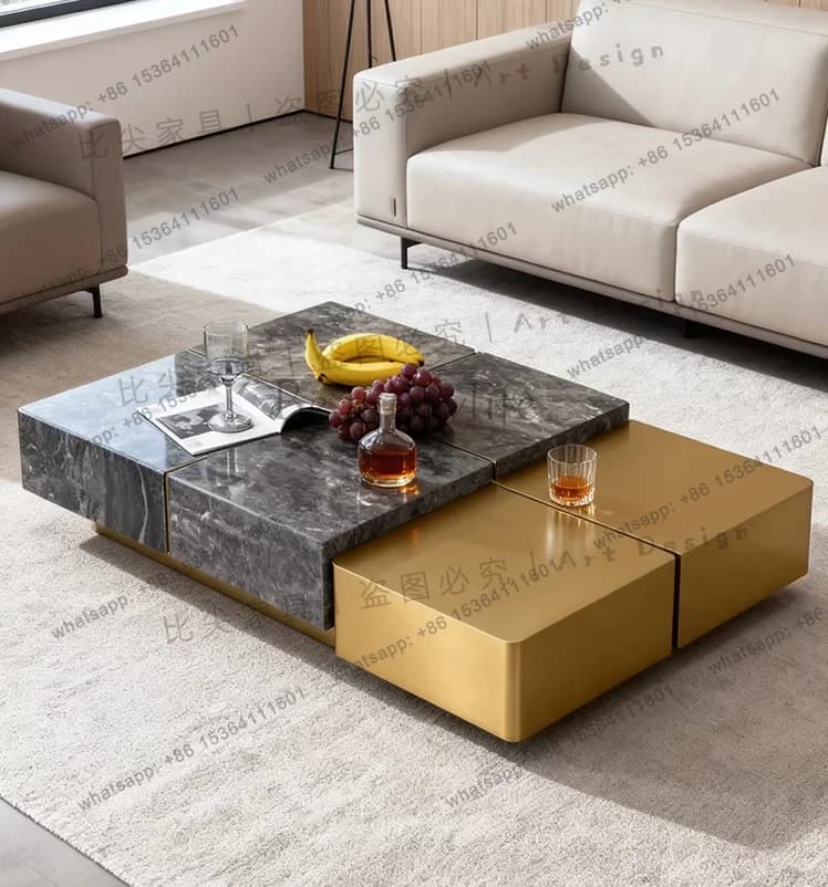 Italian minimalist Venetian brown coffee table light luxury villa living room designer new square coffee table
