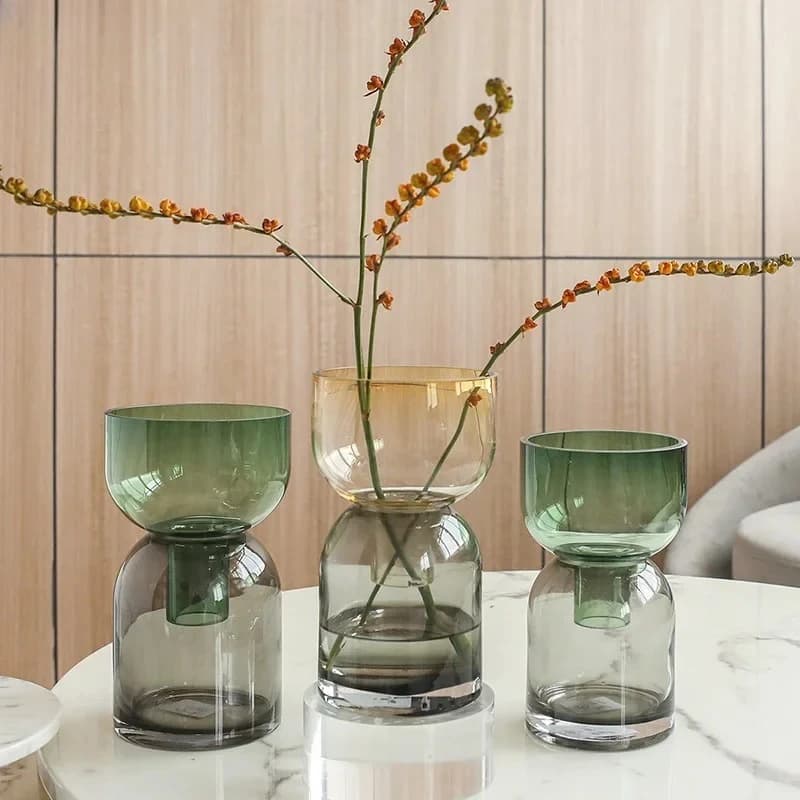 Two Color Glass Vase Transparent Hydroponics Flower Pots Desk Decoration Flowers Arrangement Floral Vases Room Aesthetic Decor