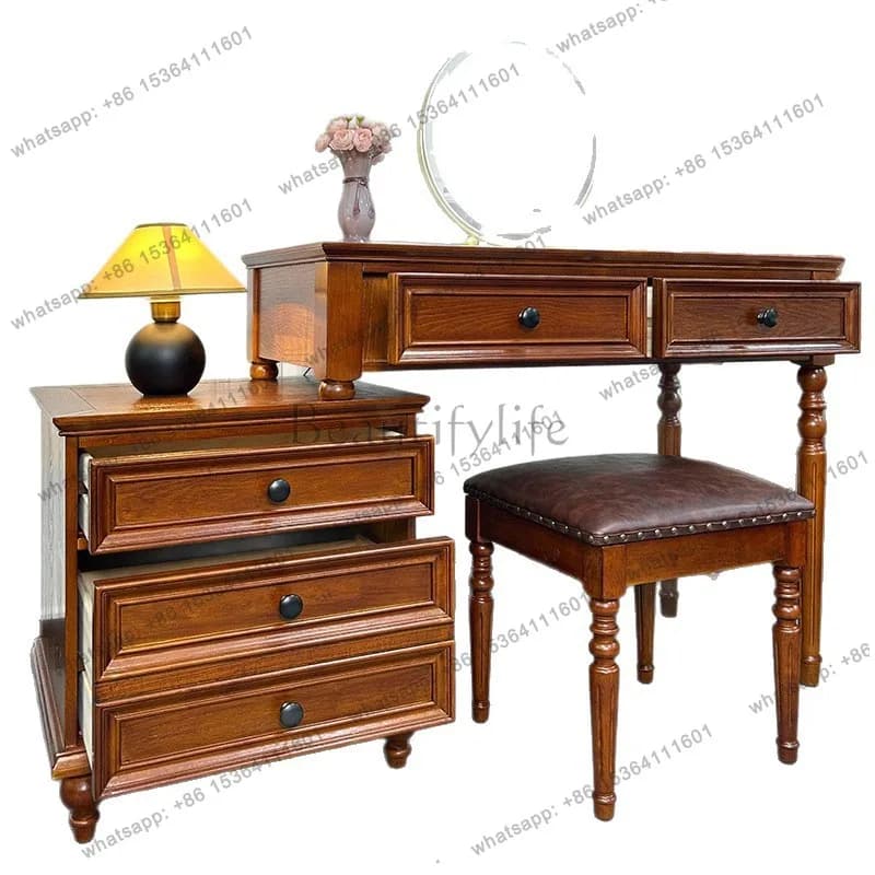 White Chinese wood American all-solid wood small apartment makeup table integrated mini makeup table