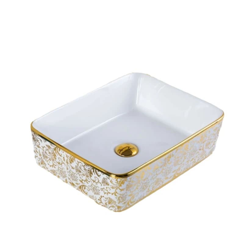 On the stage basin electroplated gold phoenix tail flower art basin ceramic hand washing square face washing hygiene