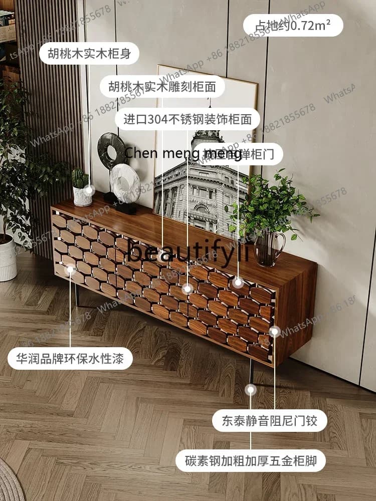 M182  Medieval walnut dining side cabinet Solid wood modern decorative entrance cabinet