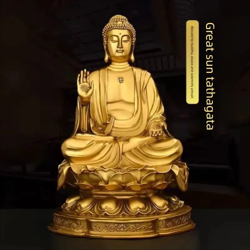 Feng Shui Copper Shakyamuni Buddha Ornaments Sitting Lotus Flower Home Hall for The Statues