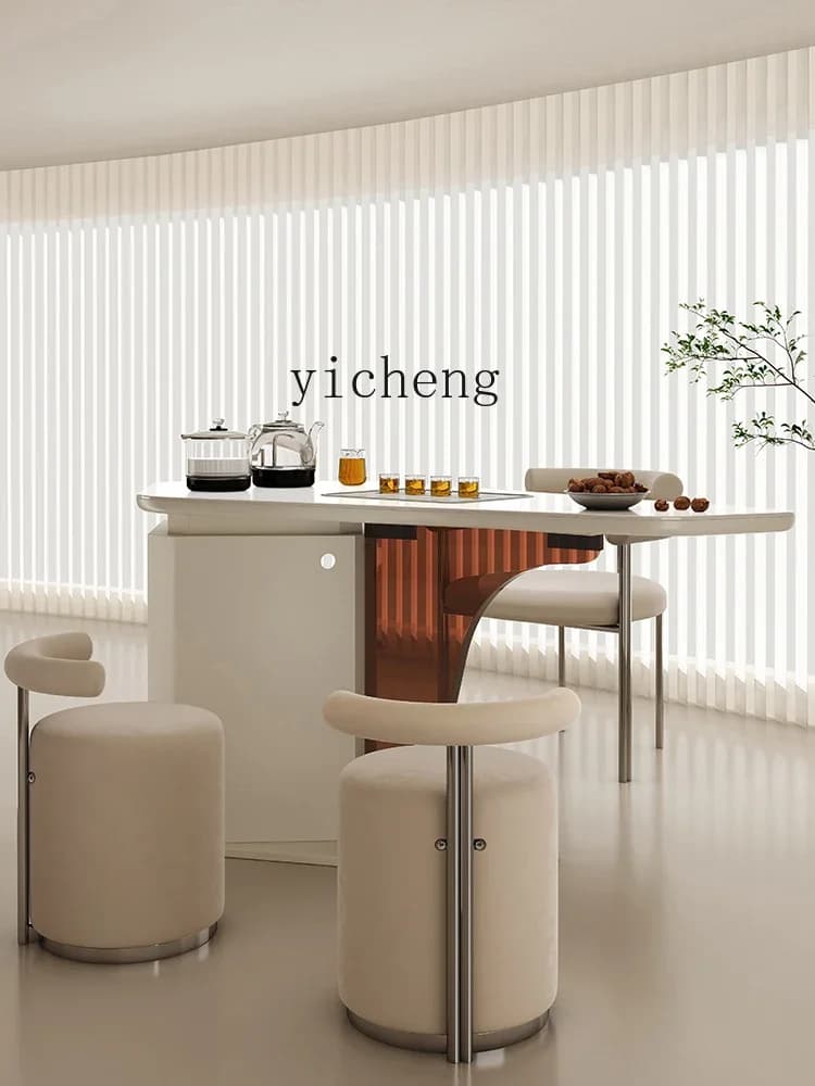 PYH Stone Plate Table-Chair Set Balcony Modern High-End Irregular Tea Table Kettle Integrated