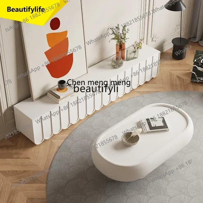 ss 8617 French TV Cabinet Cream Wind Solid Wood Coffee Table Combination Floor Cabinet Living Room Light Luxury White