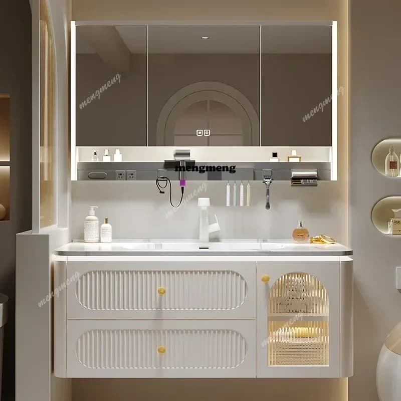 Nordic Oak Bathroom Cabinet Smart Mirror Cabinet Ceramic Washbasin Bathroom Vanity Cabinet Sink Bathroom Furniture