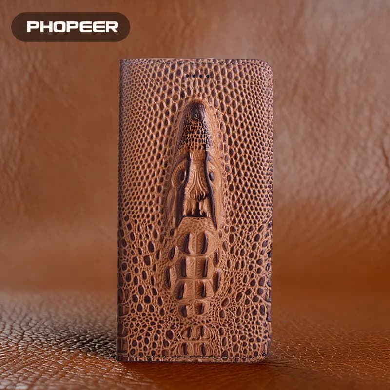 Luxury Genuine Leather Phone Case for Xiaomi Poco F Series - F8 F7 F6 F5 F4 F3 F1 pro Ultra GT 5G with 3D Crocodile Head Design