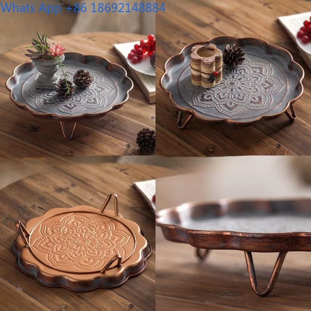 Metal Craft Tray for Tea Serving Fruit Snacks Decorative Vintage Style Platter