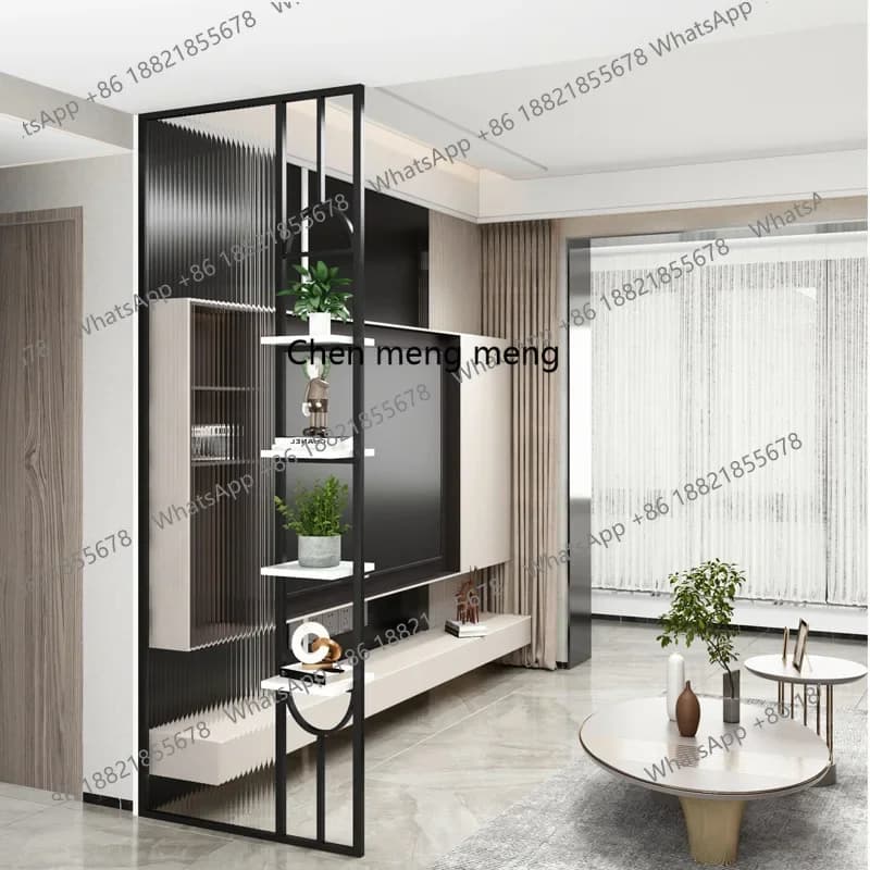 E153 Modern glass partition entrance entry living room simple partition wall frame light luxury wrought iron screen