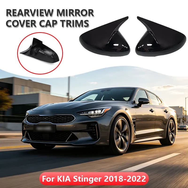 For KIA Stinger 2018-2022 Auto Car Body Side Door Rearview Mirror Cover Sticker Trim ABS Carbon Fiber Style Gloss Black