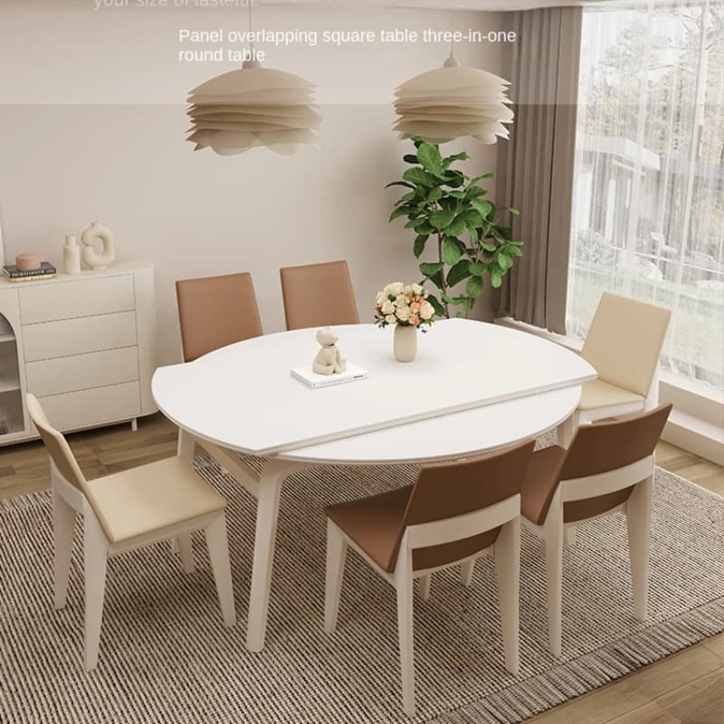 X-27  French Cream Style Pure White Stone Plate Solid Wood Retractable Dining Table Household Small Apartment