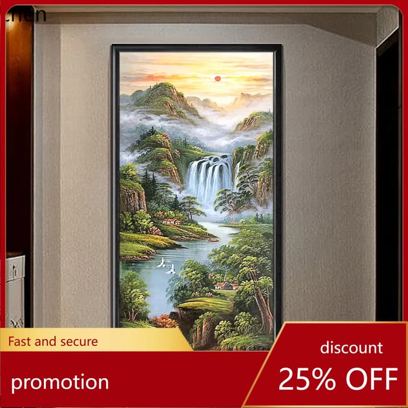 ZML Entryway Decorative Painting, New Chinese Style Living Room  Vertical Version, Wealth-Attracting Hanging Painting