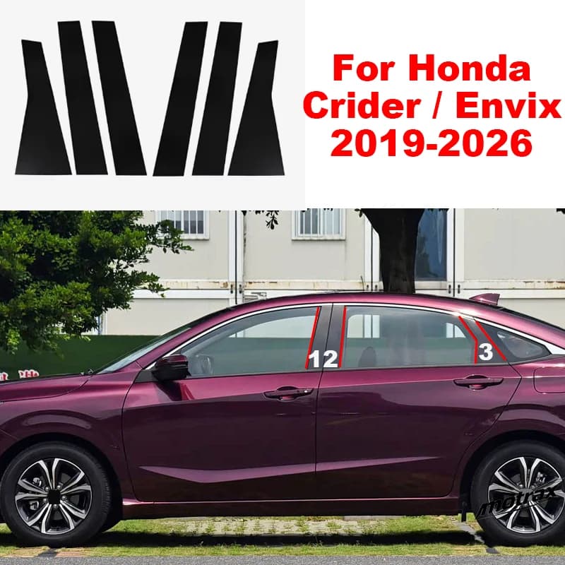 For Honda CRIDER Envix 2019-2026 Glossy Black Car Door Central Window Column BC Strip PC Pillar Car Decorative Accessories