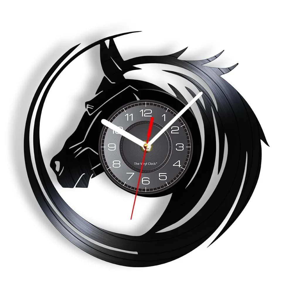 Abstract Horse Wall Art Wild Horse Head Wall Clock Equestrian Wall Decor Modern Clock Vinyl Record Clock Horse Lovers Gifts