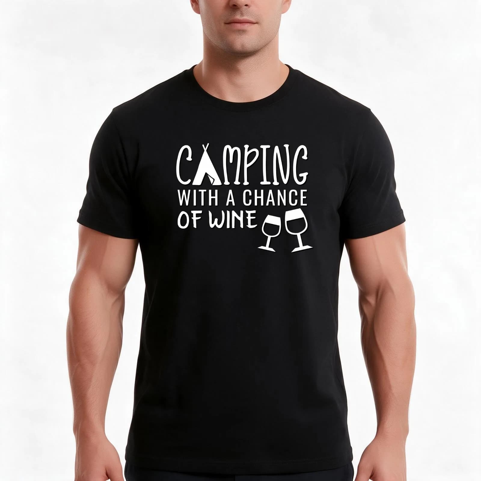 Camping With A Chance of Wine T-Shirt, Summer Casual Cotton Tee, Oversized Streetwear Tops, Vintage Graphic Print, 100% Cotton