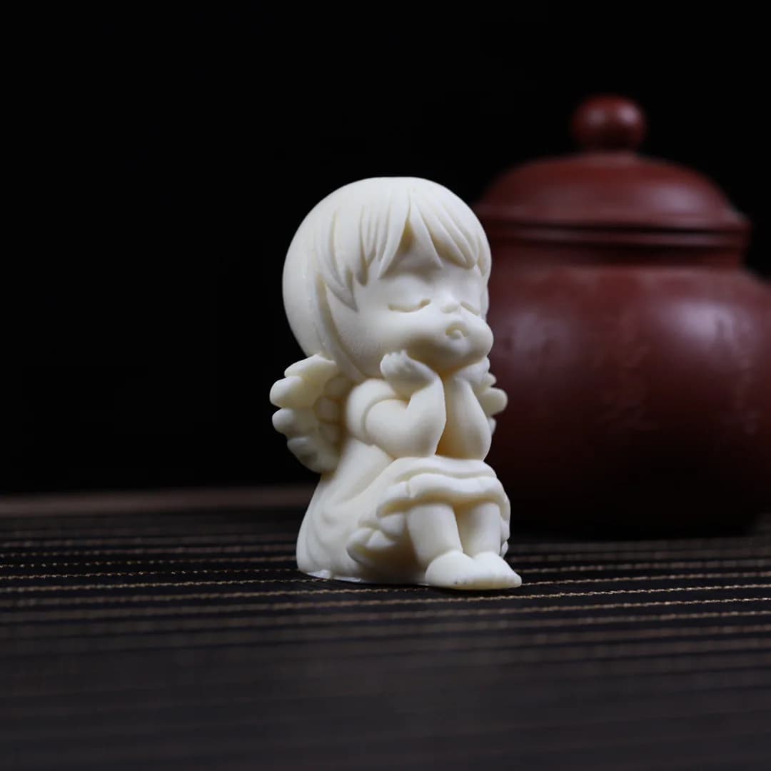 Ivory Nut Carved Angel Girl Figurine Home Living Room Antique Shelf Landscape Craft Ornament Tabletop Decor Collectible Gift