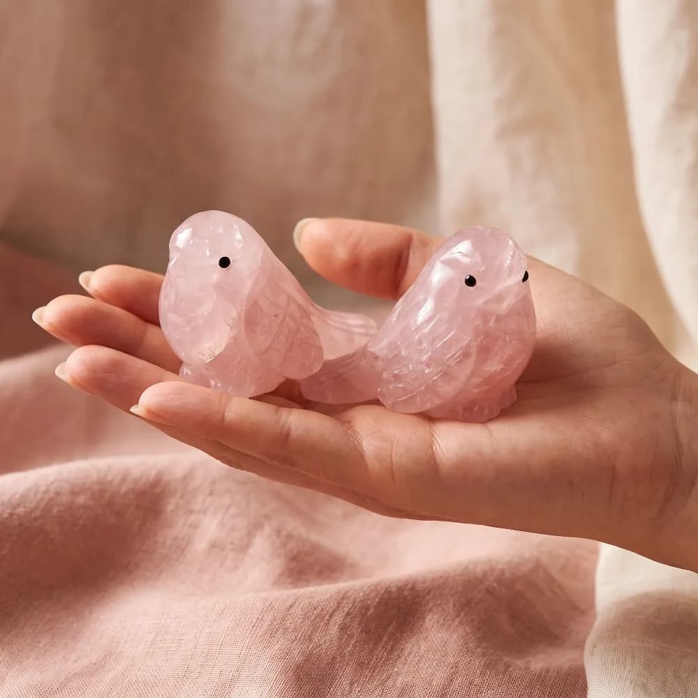1pc Natural Rose Quartz Bird Figurine,Hand-Carved Crystal Animal Statue, Home Decor Ornament, Unique Gift for Crystal Lovers