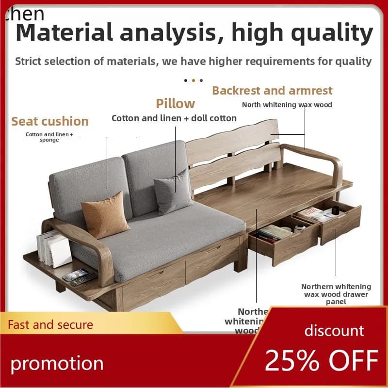 ZML large board winter and summer dual-purpose sofa modern simple new Chinese ash wood storage sofa with drawers