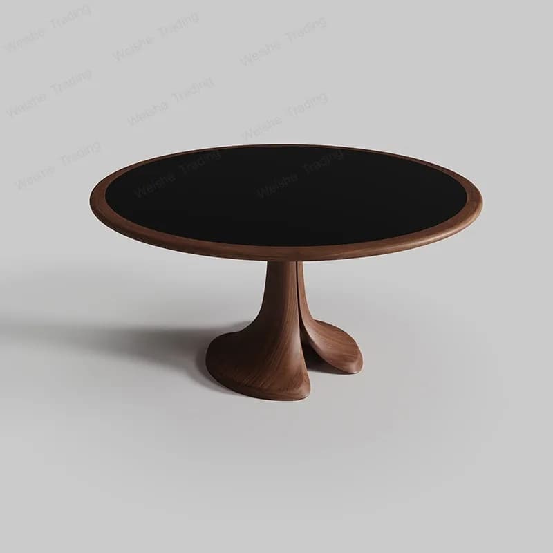 Solid wood inlaid rock slab dining table with turntable imported light luxury modern 1.5m round table