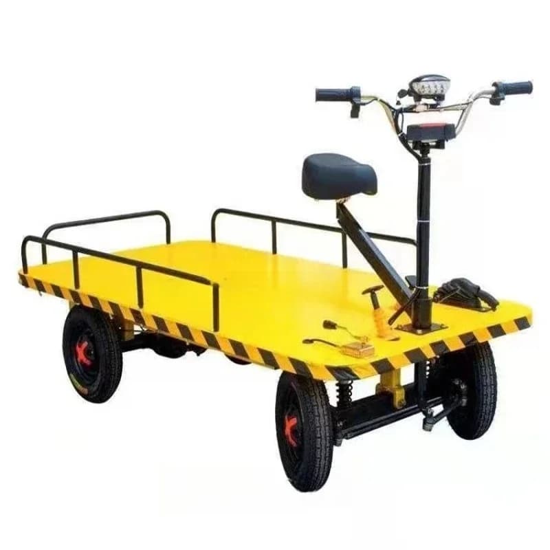 Station driving and cycling dual-purpose electric four-wheel flatbed truck, warehouse logistics moving trolley