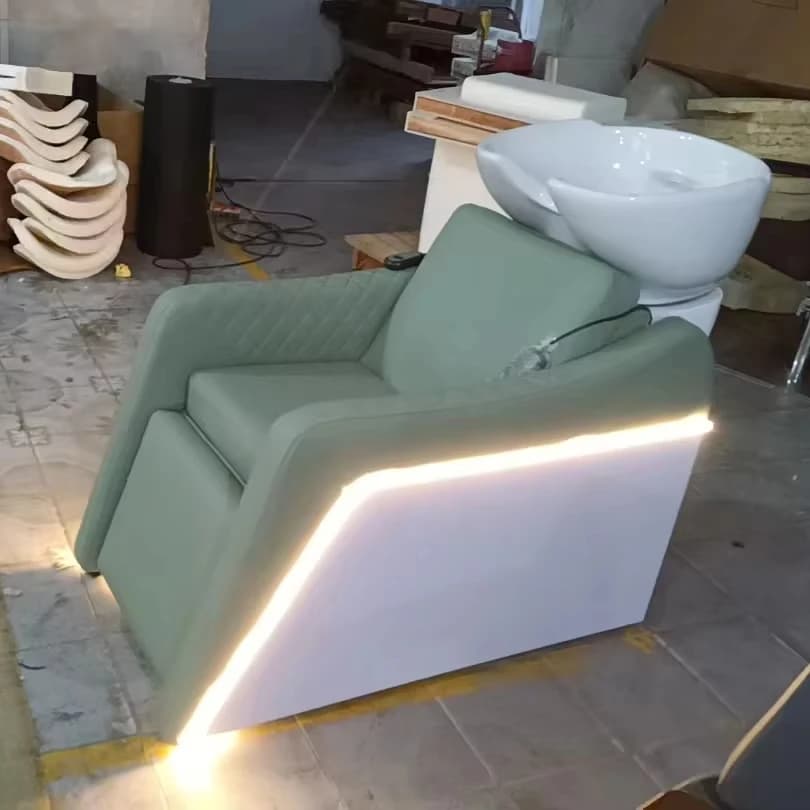 Modern Style Shampoo Bowl and Chair Hair Salon Massage Shampoo Bed Contemporary green Beauty Salon Furniture