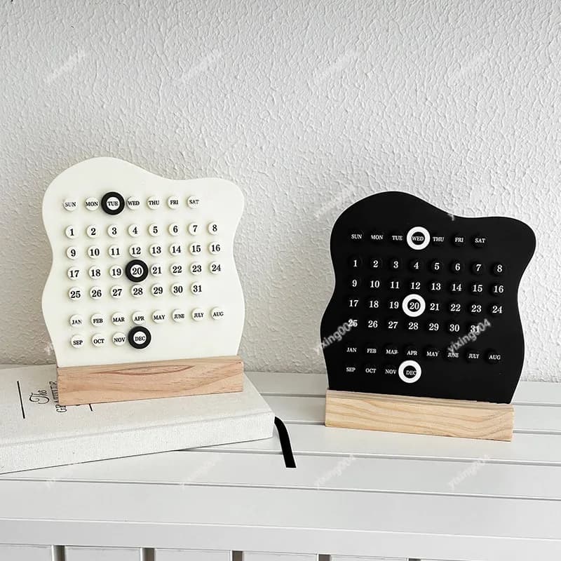 Minimalist Round Ring Desk Calendar, Perpetual Date Ornament for Home Office Desktop Arrangement