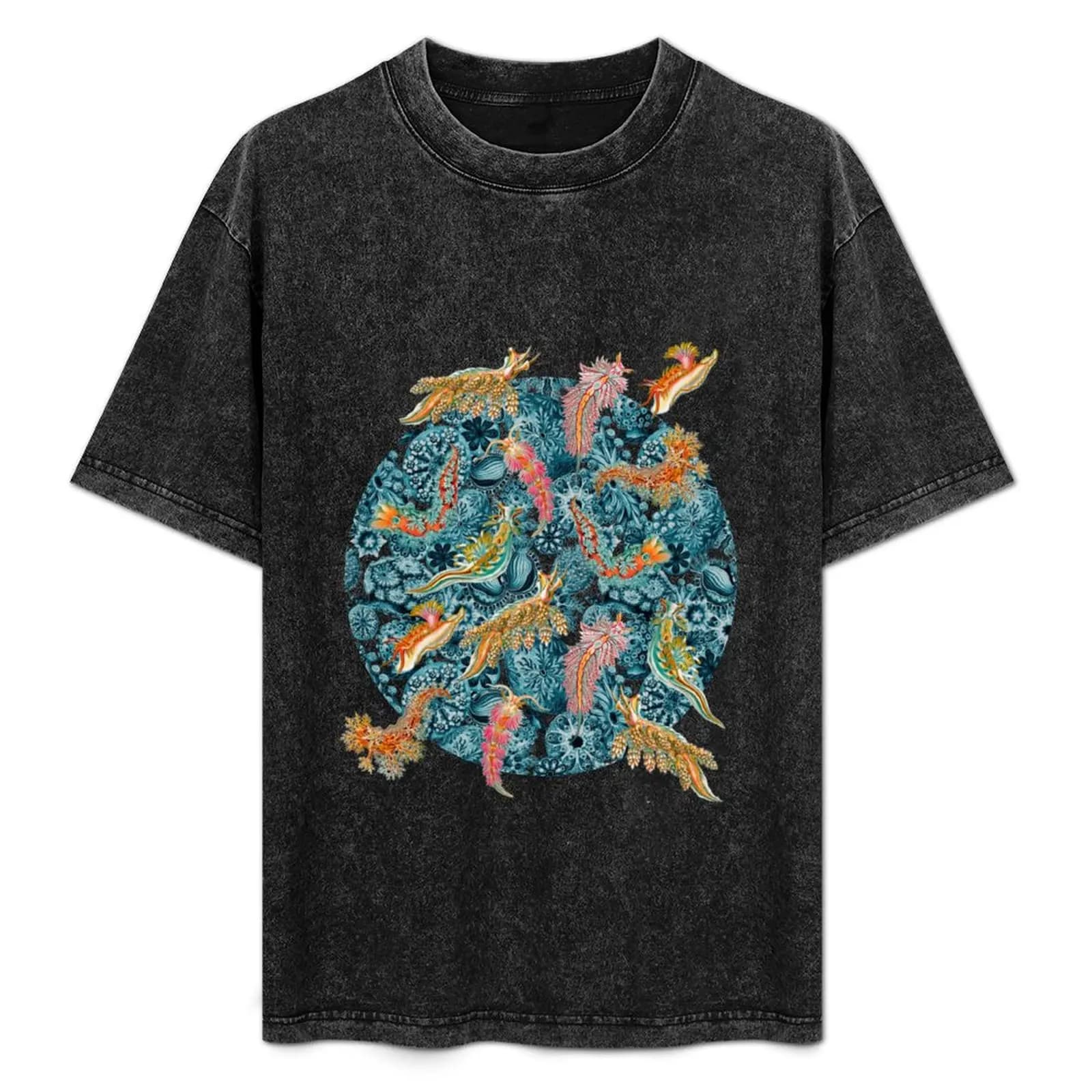 Ernst Haeckel Nudibranch Sea Slugs over Cerulean Sea Squirts T-Shirt t shirt for man anime tshirt T-Shirt