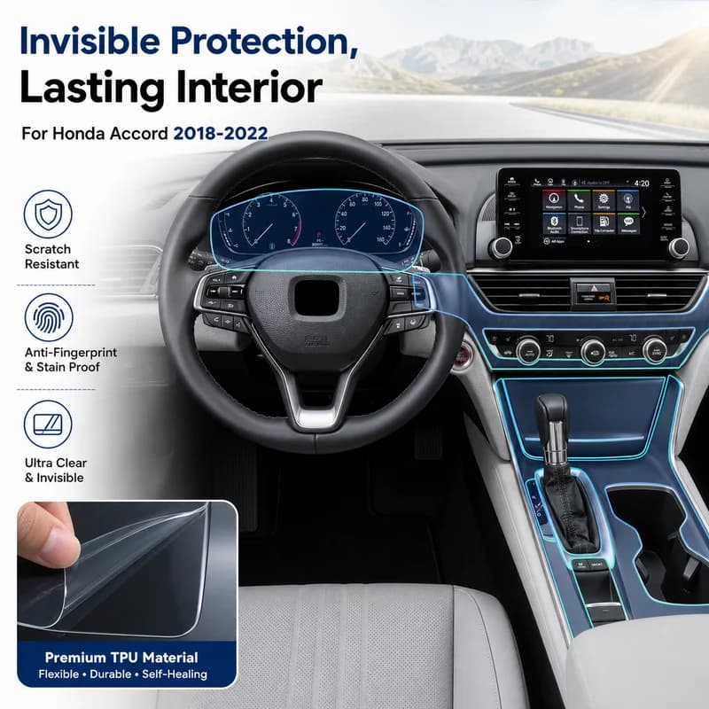 For Honda Accord 2018 2019 2020 2022 TPU Film Invisible Interior Protective Layer Scratch Resistant Car Accessories