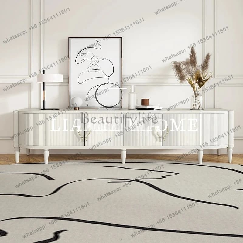 Modern French light luxury solid wood TV cabinet, locker, living room coffee table TV cabinet combination