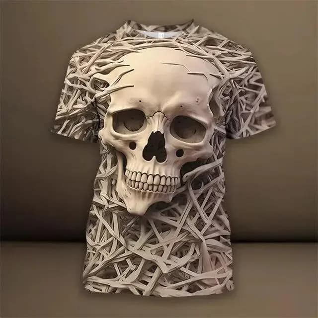 New Retro Skeleton Pattern T Shirt For Man Luxury Skull 3D Printed Summer Harajuku Short Sleeve Loose Street Tops Sport T-shirts