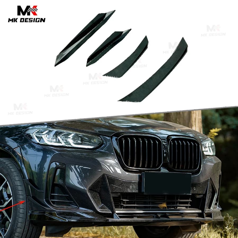 Gloss Black VTEN Style Front Bumper Splitters Fins Canards for BMW G01 X3 LCI 2022-2024 Side Trims Canard Car Styling