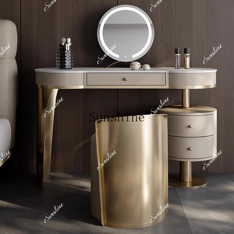 Italian light luxury high-end rock slab dressing table, palpid storage cabinet integrated