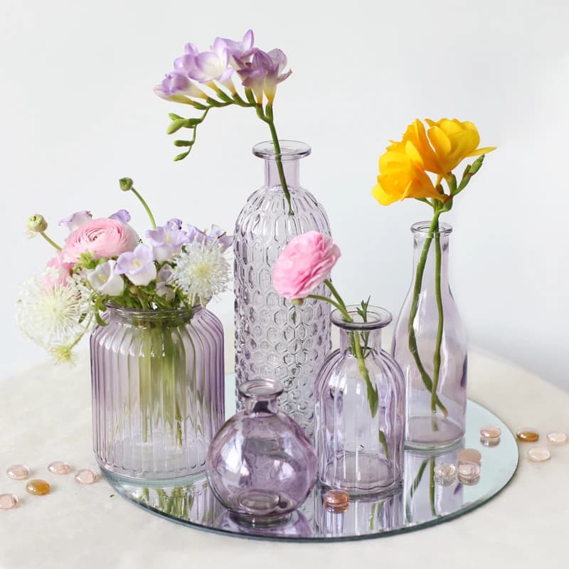 French Romantic Purple Glass Vase Fresh Vintage  Terrarium Light Luxury Hydroponic Flower Vase Home Decoration Accessories