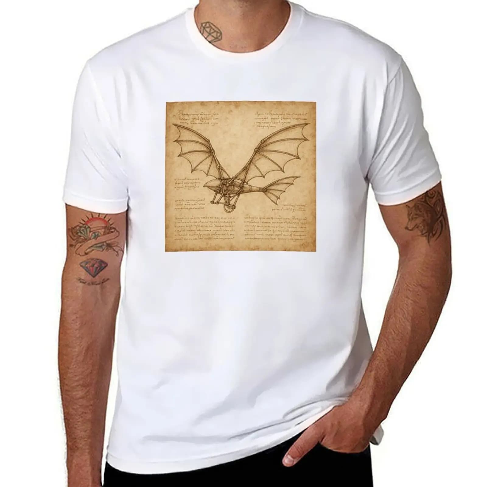Ornithopter - Leonardo da Vinci T-Shirt man t shirt cotton anime t shirts for man T-Shirt