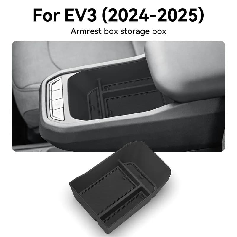 For Kia EV3 2024-2026 Car Armrest Storage Box ABS Stowing Tidying Center Console Tray Accessories Black