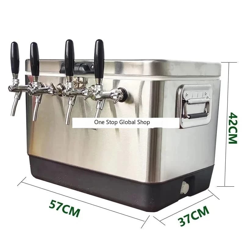 Mobile Wine Machine 52 L Stainless Steel 4 Head Wine Box Outdoor Stall Wine Selling Camping Refrigeration