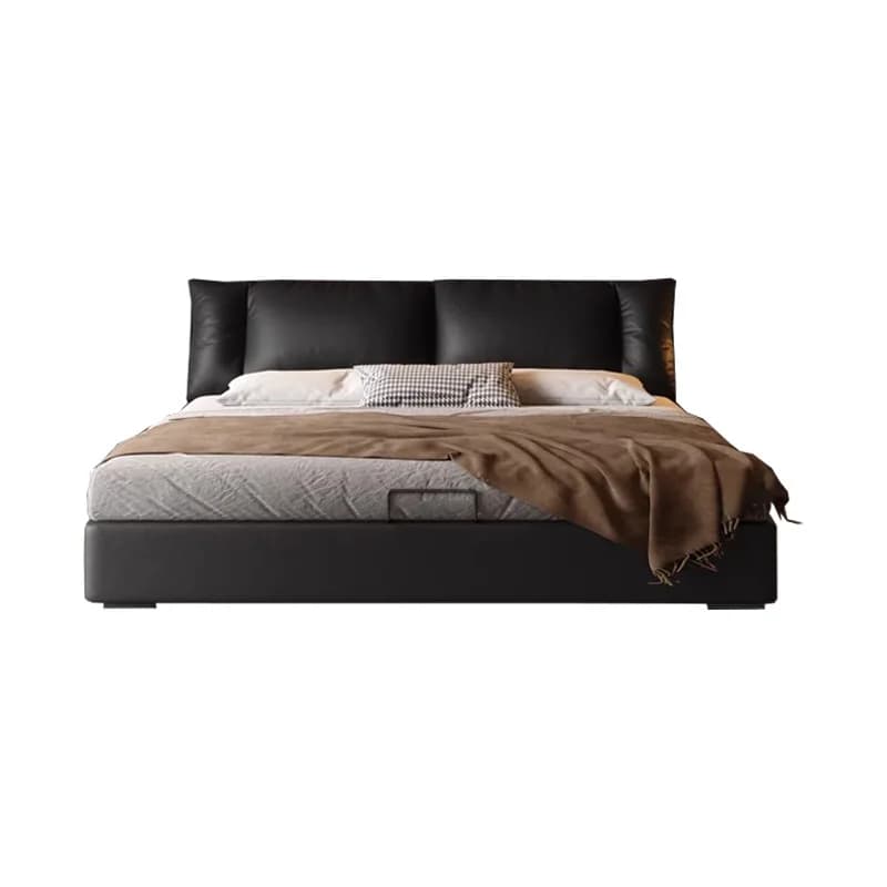 Leather bed Italian minimalist master bedroom high-end atmospheric double bed with storage high box leather bed