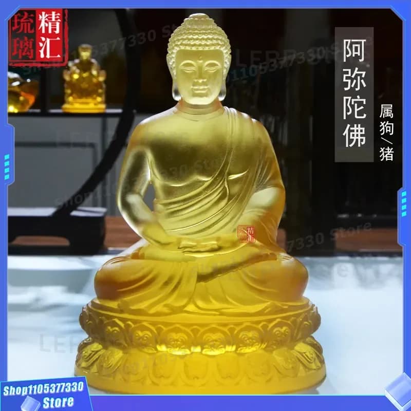 Ancient Glass Buddha Statue Eight Patron Saints Backlit Amitabha Figure Liulichang Dewaxing Craft Religious Home Decor Gift