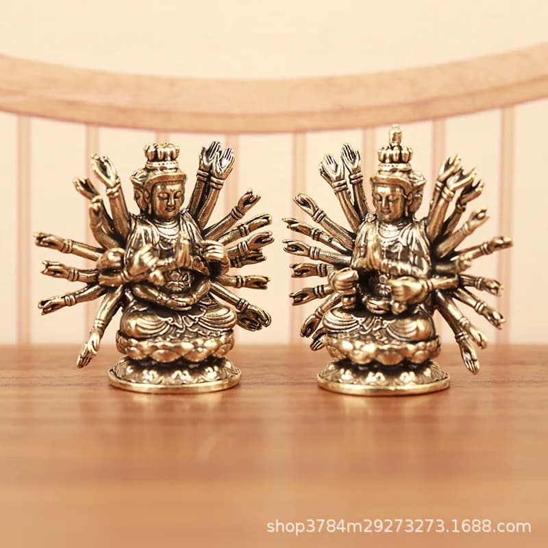 CZ Brass Large Thousand Hands and Thousand Eyes Guanyin Buddha Bodhisattva Ornament Backlight Eighteen Arms