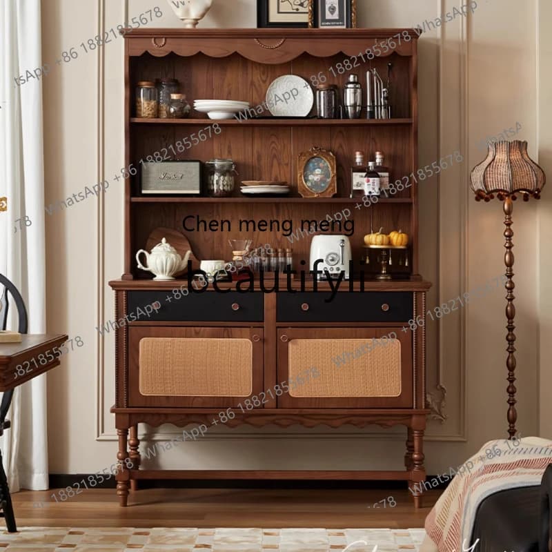 Medieval solid wood dining side cabinet storage French retro storage living room storage cabinet