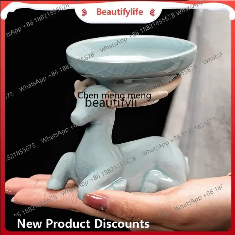 scn8617 yj Deer Ceramic Ice Crack Tea Filter  Strainer Set Creative Personality Kung Fu Tea Set Tea Ceremony Accessories