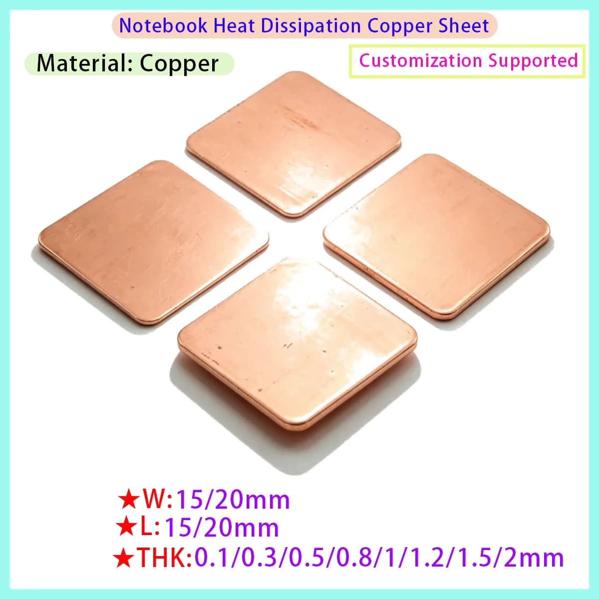 0.1mm 0.3mm 0.4mm 0.5mm 0.6mm 0.8mm 1.2mm 1.5mm 2mm Pure Copper Gasket Heat Dissipation Pad for CPU Laptops