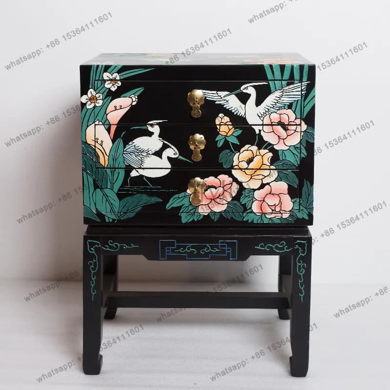 PG-lacquer new Chinese furniture engraved flowers and birds three draw a few cabinets bedside table modern simplicity