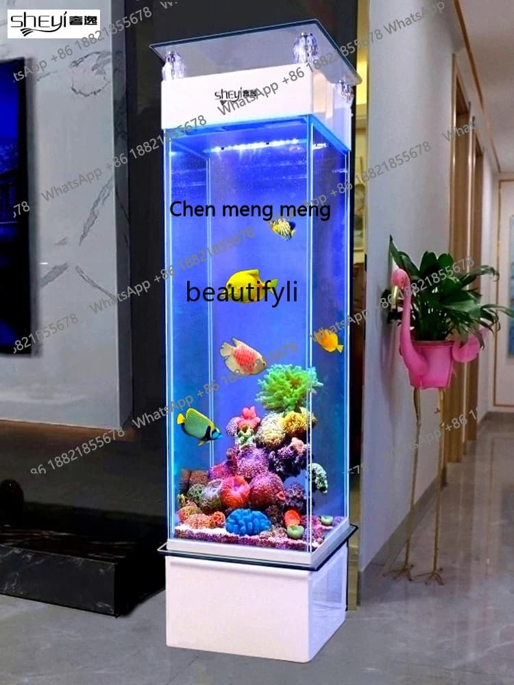 S7486 ss Fish Tank Living Room Small Aquarium Household Change Water Rectangular Floor Fish Tank Super White Glass Vertical