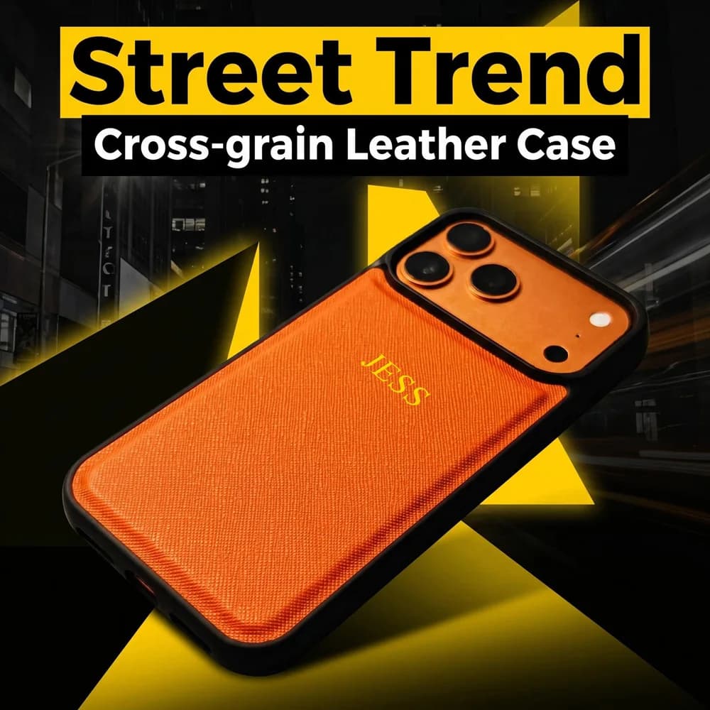 Luxury Saffiano Leather PU Phone Case Custom Gold Foil Embossed Initials Shockproof Lens Cover for iPhone 18 17 16 15 Pro Max
