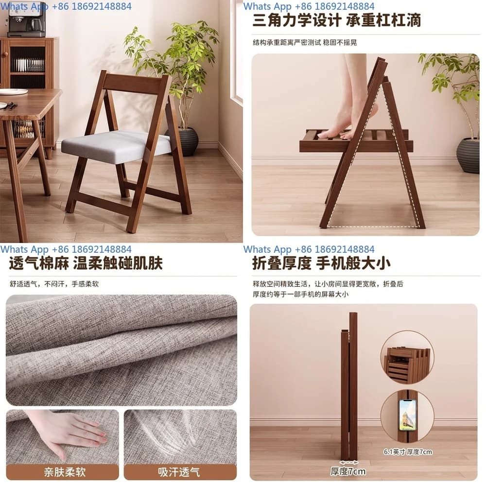 Solid Wood Folding Dining Chair Space Saving Household Table Chair Stackable Compact Design for Small Apartments
