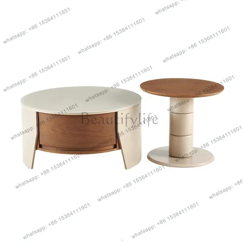 Modern simple oil sand glass size round coffee table TV cabinet light luxury Italian style