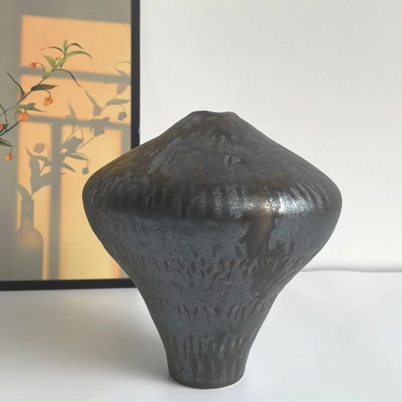 New Chinese ceramic vase ornament living room dried flower retro pottery pot flower ware