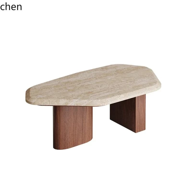 Natural Travertine Coffee Table Small Tea Table Small Apartment Living Room Home Solid Wood Coffee TableN10